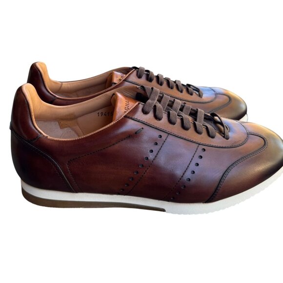 New Magnanni 19415 Brown Leather  Men's Size 9.5 Low Top  Slip On Sneaker - Picture 1 of 13